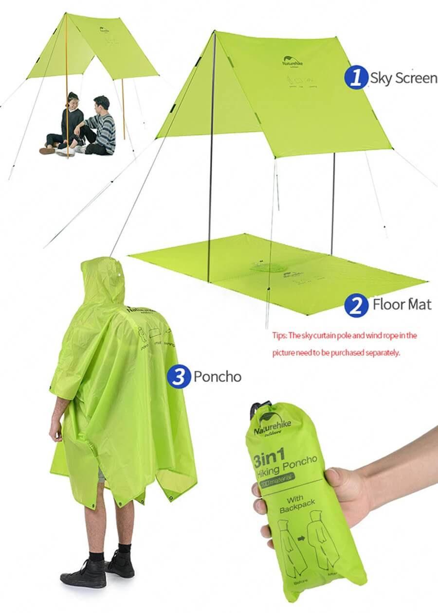 Naturehike Outdoor 3in1 Multifunction Poncho 20D Nylon Raincoat — Alpinist