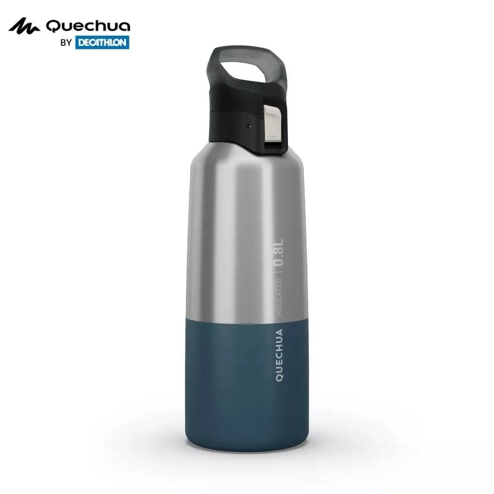 Decathlon Quechua 0.8L Insulated Stainless Steel Water Bottle Quick Open Lid Outdoor Hiking