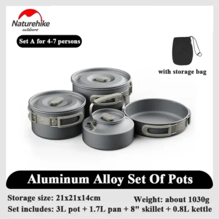 Naturehike Outdoor Portable Aluminum Alloy Camping Cookware Pot Set 4-7Persons