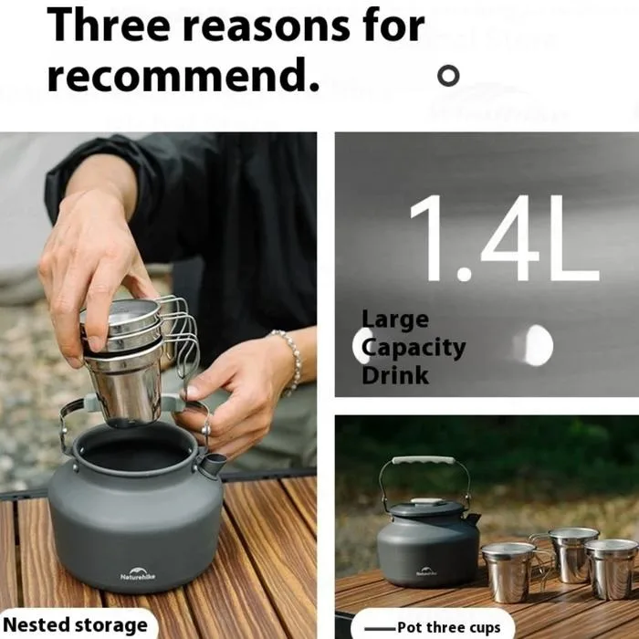 Naturehike Outdoor Camping Portable Aluminum Alloy 1.4L Kettle with Stainless Steel 150ml Capacity Cups - Image 7